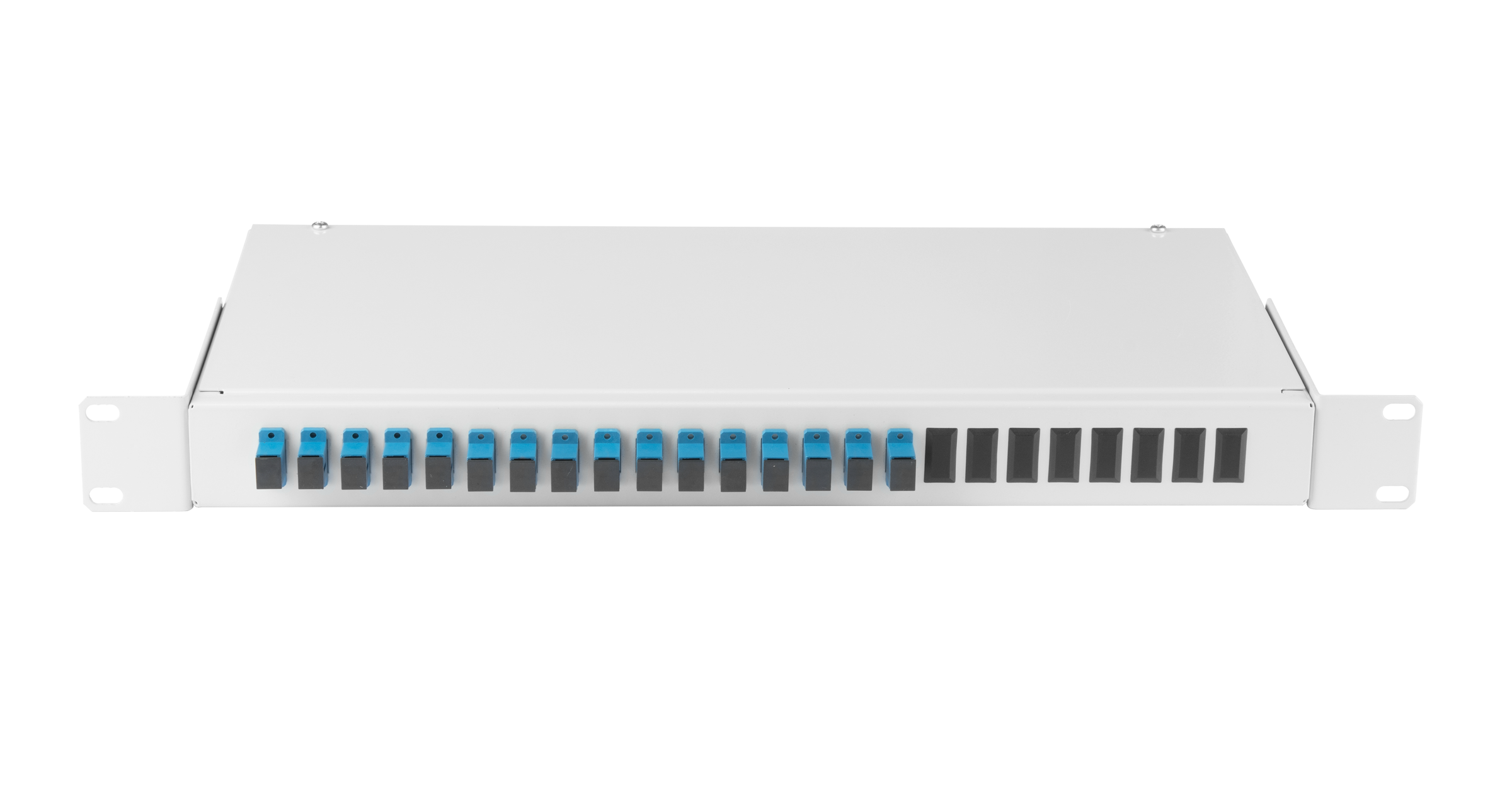 Оптический кросс NIKOMAX  19", 1U, укомплектованный на 16 портов SC/UPC(16 одинарных SC/UPC адаптеров), SM 9/125 OS2, сталь, NMF-RP16SCUS2-WS-ES-1U-GY